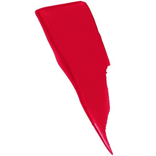 Maybelline Superstay Matte Ink liquid lipstick swatch in vivid red with a smooth matte finish and tapered edge
