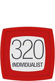 Maybelline Superstay Matte Ink lipstick shade 320 Individualist in a bright red square tube with a white label