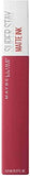 Maybelline Superstay Matte Ink liquid lipstick tube in deep rose with white and red branding and a clear shade cap