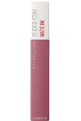 Maybelline Superstay Matte Ink liquid lipstick in a muted rose-mauve tube with a white cap and matte ink label