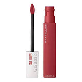 Maybelline Superstay Matte Ink liquid lipstick in a muted rose nude shade, shown with a doe-foot applicator and tube