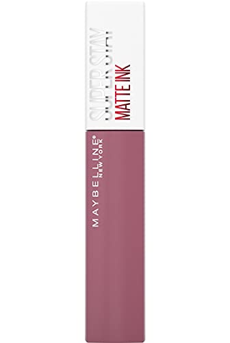 Maybelline Superstay Matte Ink liquid lipstick in muted rose nude, with a white cap and rectangular tube