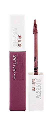 Maybelline Superstay Matte Ink liquid lipstick in a muted rose-nude shade, with a matching tube and doe-foot applicator.