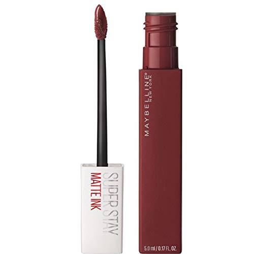 Maybelline Superstay Matte Ink liquid lipstick in a deep rosy nude tube with a black precision applicator and matching pigment