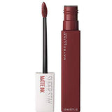 Maybelline Superstay Matte Ink liquid lipstick in a deep rosy nude tube with a black precision applicator and matching pigment
