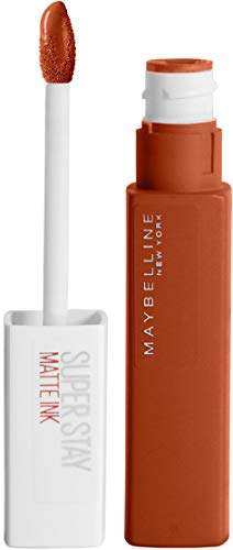 Maybelline Superstay Matte Ink liquid lipstick in warm terracotta nude, with matching doe-foot applicator and white cap
