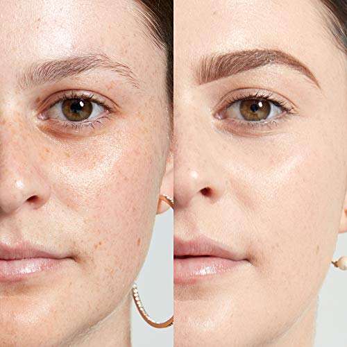 NYX Born to Glow Foundation shown in a before-and-after face comparison, with a natural radiant finish and smoother-looking skin