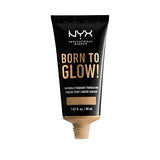 NYX Born to Glow Foundation in a black squeeze tube with gold lettering and a beige dispensing nozzle