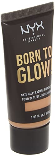 NYX Born to Glow Foundation in a black squeeze tube with gold lettering and a Natural shade indicator
