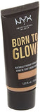 NYX Born to Glow Foundation in a black squeeze tube with gold lettering and a Natural shade indicator