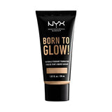 NYX Born to Glow Foundation in a black squeeze tube with gold lettering and a Natural shade indicator band