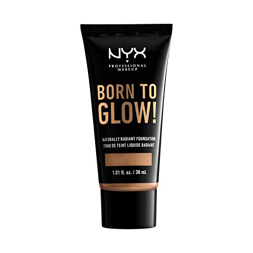 NYX Born to Glow Foundation in a black squeeze tube with gold lettering and a Natural shade band