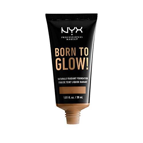 NYX Born to Glow Foundation in a black tube with gold lettering and a beige Natural shade nozzle