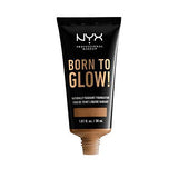 NYX Born to Glow Foundation in a black tube with gold lettering and a beige Natural shade nozzle