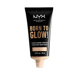 NYX Born to Glow Foundation in a black squeeze tube with gold lettering and a Natural beige shade indicator