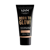 NYX Born to Glow Foundation in a black squeeze tube with gold lettering and a beige Natural shade band