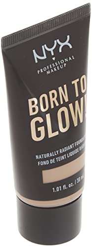 NYX Born to Glow Foundation in a dark squeeze tube with beige lettering and a Natural shade band
