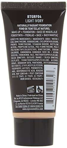 NYX Born to Glow Foundation tube in Light Ivory with black packaging and a natural radiant finish