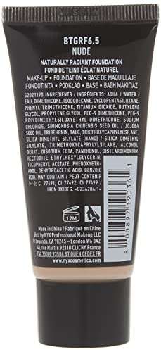 NYX Born to Glow Foundation tube in Natural, black packaging with beige foundation visible at the base