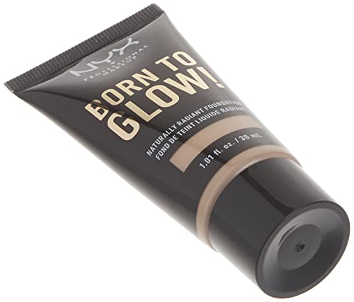 NYX Born to Glow Foundation in Natural, dark squeeze tube with beige lettering and a radiant finish label
