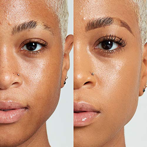 NYX Born to Glow Foundation shown on a model with a radiant, dewy finish, comparing natural skin before and after application.