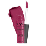 NYX Soft Matte Lip Cream in a berry rose shade, with matching swatch and doe-foot applicator