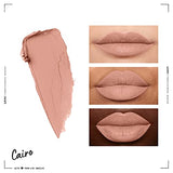 NYX Soft Matte Lip Cream swatch in dusty rose nude, shown beside three matching lip looks on different skin tones