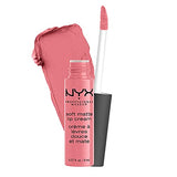 NYX Soft Matte Lip Cream in dusty rose pink with a creamy swatch, tube packaging and doe-foot applicator