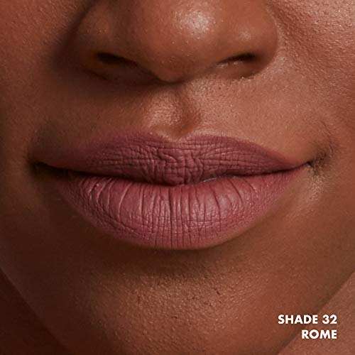 NYX Soft Matte Lip Cream in muted dusty rose shade 32 Rome, shown as a smooth matte lip color on lips