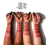 NYX Soft Matte Lip Cream swatches show assorted rosy, nude and coral matte shades on arms beside lip cream tubes.