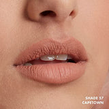 NYX Soft Matte Lip Cream in muted rosy nude, shown as a creamy matte lip color on lips in shade 57 Capetown