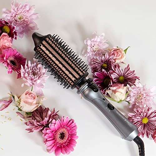 Remington Keratin Protect Hot Hair Brush surrounded by pink and purple flowers