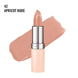 Rimmel London Lasting Finish Lipstick in apricot nude, with a creamy peach-beige bullet, silver tube and matching swatch