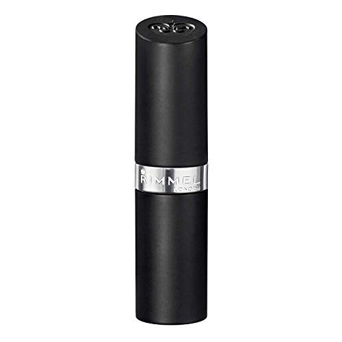 Rimmel London Lasting Finish Lipstick in a sleek black cylindrical tube with a silver Rimmel band