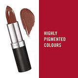 Rimmel London Lasting Finish Lipstick in brown Heather Shimmer with a metallic shimmer, shown with a swatch
