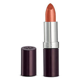 Rimmel London Lasting Finish Lipstick in a warm coppery rose shimmer, with a creamy bullet and deep plum tube