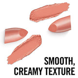 Rimmel London Lasting Finish Lipstick in muted coral pink with a creamy, smooth texture shown in lipstick swatches