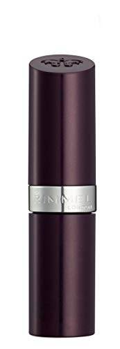 Rimmel London Lasting Finish Lipstick in a dark plum cylindrical case with a silver Rimmel band and embossed cap