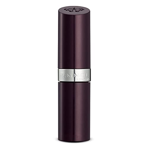 Rimmel London Lasting Finish Lipstick in a dark plum tube with a silver band and embossed branding
