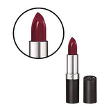 Rimmel London Lasting Finish Lipstick in deep berry red with a smooth, slightly shimmery bullet and silver and black tube