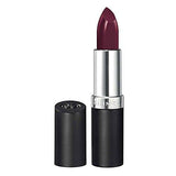 Rimmel London Lasting Finish Lipstick in deep plum shimmer, with a creamy bullet and silver-and-black tube.
