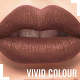 Rimmel London Lasting Finish Lipstick in a muted mauve-brown shade with a glossy shimmer finish on lips