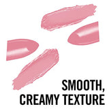 Rimmel London Lasting Finish Lipstick shown in pink with glossy swatches and a smooth, creamy texture.