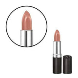 Rimmel London Lasting Finish Lipstick in a muted rosy nude shade with a subtle shimmer and black-and-silver tube