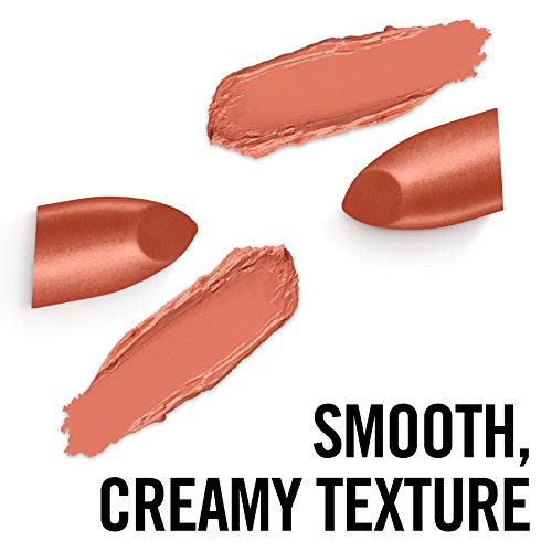 Rimmel London Lasting Finish Lipstick in warm terracotta rose with a creamy, smooth texture and matching swatches