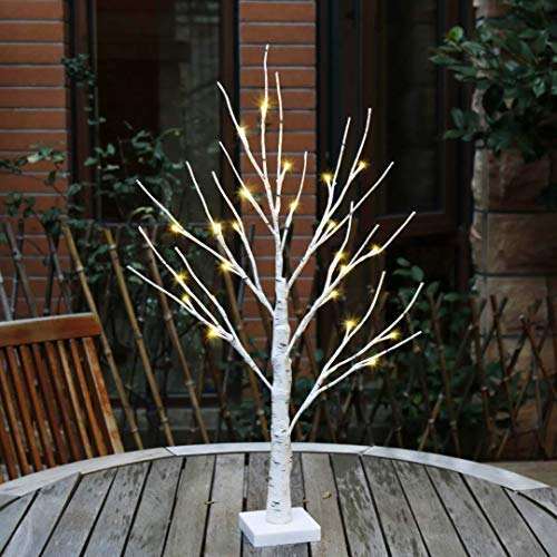 Eambrite small black glitter Halloween tree with orange LED lights on wooden table