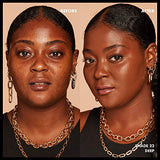 Total Control Foundation shown in a before-and-after makeup comparison, with a smooth deep shade finish on the right