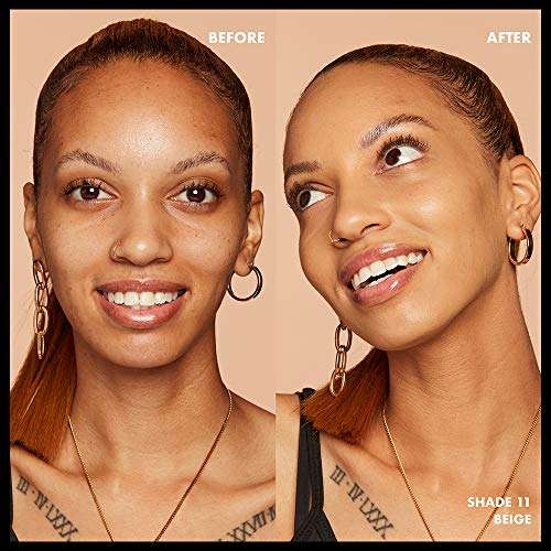 Total Control Foundation shown in before-and-after portraits, with a woman wearing an even, natural-looking beige complexion
