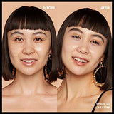 Total Control Foundation shown in a before-and-after makeup comparison, with a natural-looking finish on skin in shade 02 Alabaster