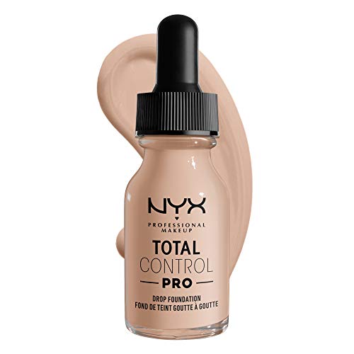 Total Control Foundation in a beige glass dropper bottle with a black cap, shown with a swatch of matching liquid